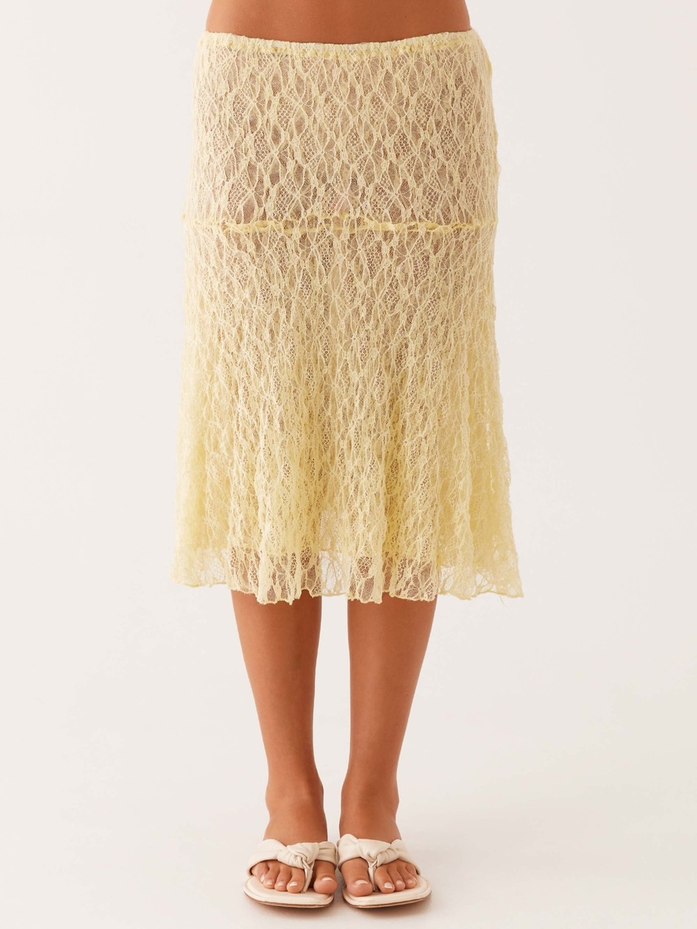 Light Yellow Lace Midi Skirt